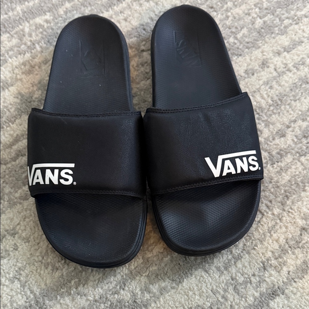 Vans Black Slide Sandals with White Logo Strap